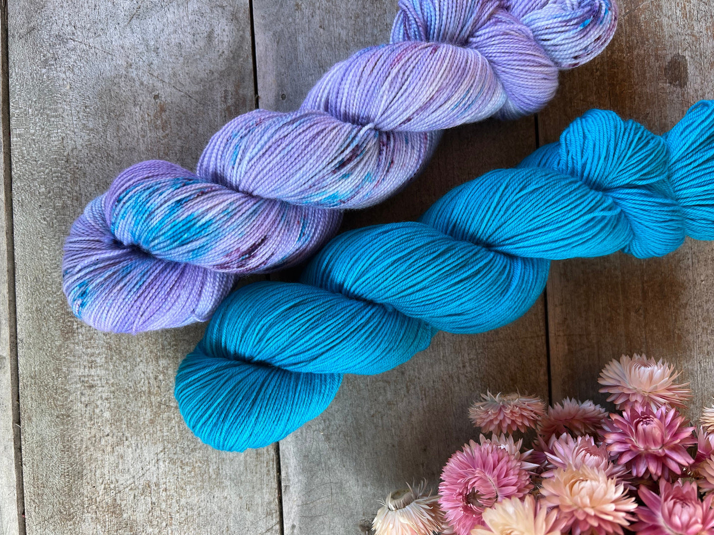 TURQUOISE - Laine teinte à la main - Base au choix : Fingering Mérinos avec ou sans nylon / DK Mérinos / Kid Mohair et Soie