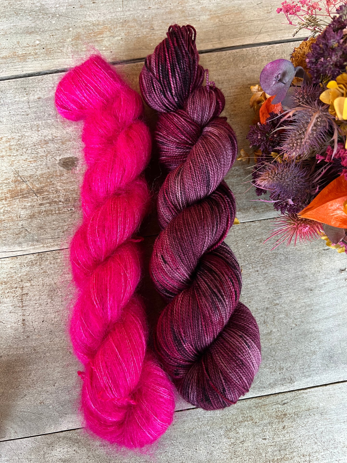 BERTILLE - Laine teinte à la main - Base au choix : Fingering Mérinos avec ou sans nylon / DK Mérinos / Kid Mohair et Soie