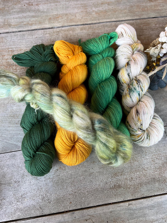 CITRON MENTHE - Laine teinte à la main - Base au choix : Fingering Mérinos avec ou sans nylon / DK Mérinos / Kid Mohair et Soie